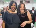  ??  ?? Kamala Harris (right) shares a hug with one of her Alpha Kappa Alpha line sisters, Benita Stephens, who surprised her by showing up at an event in South Carolina.