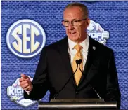  ?? ASSOCIATED PRESS FILE PHOTO ?? SEC Commission­er Greg Sankey favors expanding the College Football Playoff to eight teams, but not 12.