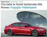  ??  ?? Sui social Il presidente del Consiglio Matteo Renzi ha commentato con un tweet l’orgoglio per il nuovo corso dell’Alfa con la Giulia presentata ieri al museo di Arese