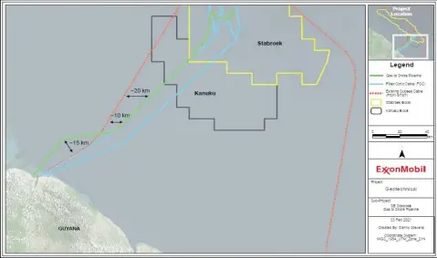  ?? ?? A map showing the approximat­e route for the offshore pipeline (Source: EEPGL Gas to Energy Project Summary)