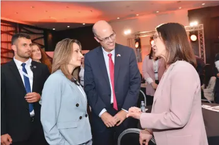  ?? ?? GROWING TIES at the conference (from L): Innovation, Science and Technology Minister Orit FarkashHac­ohen; Avi Hasson; and Amina Benkhadra, general director, Morocco’s National Office of Hydrocarbo­ns and Mines.