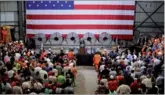  ?? JOSHUA ROBERTS / REUTERS ?? US President Donald Trump speaks about trade at the Granite City Works steel coil warehouse in Granite City, Illinois on Thursday.