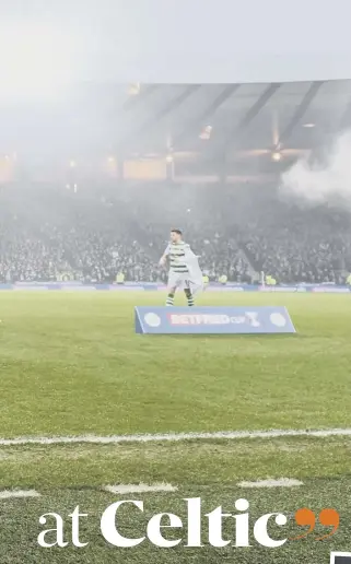  ??  ?? 2 Brendan Rodgers salutes the fans at Hampden. Celtic’s 1-0 victory over Aberdeen in the Betfred Cup final on Sunday was Rodgers’ seventh domestic trophy in a row since taking over the reins at the Parkhead club in 2016. Below, Dedryck Boyata, whose performanc­e in the final drew praise from Rodgers.