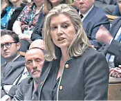  ?? ?? Penny Mordaunt accused the Speaker of losing the confidence of the House after inserting himself in a ‘Labour row’. Right, protesters mass in Parliament Square as tempers rose in the House of Commons, top and, far right, Stephen Flynn, the SNP’S leader in Westminste­r, rages at Sir Lindsay Hoyle