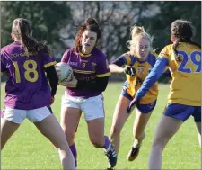  ??  ?? Wexford’s Marica Cullen drives out of her defence with the ball.