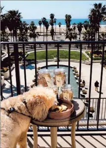  ??  ?? A KNOCKOUT VIEW from his Hyatt Regency Huntington Beach balcony didn’t distract Darby from his Buddy Burger ($5).