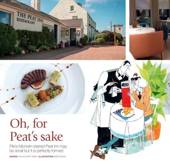  ??  ?? Clockwise from top: The Peat Inn has been owned and run since June 2006 by husband and wife team Geoffrey and Katherine Smeddle; the dining room with views to the pristine garden; while the portions may be small, the food is nothing short of heavenly.