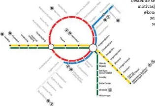  ??  ?? Københavns metrokart Grønn og gul er de eksisteren­de linjene, rød er den nye ringen. Den lyseblå linjen åpner tidlig i 2020. Den lysegrå linjen er vedtatt bygget og skal stå klar i 2024.