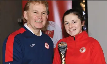  ??  ?? Under 17 women’s player of the year Roisin Molloy with Liam Buckley.