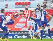  ??  ?? POW! IT’S IN Potters go ahead thanks to Nick Powell’s header STOKE CITY:
MAN OF THE MATCH: showed his flair once again. REFEREE: David Webb 7.