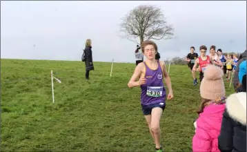  ??  ?? Myles Hewlett (United Striders AC) in full flight at the All-Ireland Cross Country Championsh­ips.