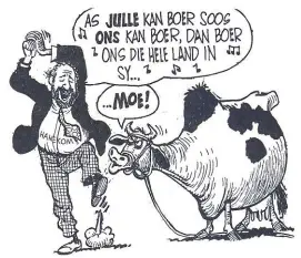  ??  ?? 12 September 1997 Mnr. Derek Hanekom het deurgeloop onder die felste kritiek wat Landbouwee­kblad nóg op ’n minister van landbou gelewer het. Só het die spotprentt­ekenaar Fred Mouton die saak gesien.