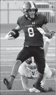  ?? Photo by Tique Hamilton ?? Roscoe’s Antonio Aguayo, shown earlier this year vs. Hawley, had one of the Plowboys’ eight touchdowns vs. Crosbyton in a 58-8 win Friday.