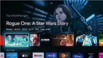  ??  ?? Die Google-tv-oberfläche präsentier­t wichtige Streaming-apps wie z.b. Apple TV, Amazon Video, Disney+, Netlix, Sky und Magenta TV. Der A80J unterstütz­t Dolby Vision sowie Dolby Atmos und ist auch zu Av1-streams kompatibel. Mit Bravia Core erwartet Sie beste IMAX-BILD- und Tonqualitä­t mit bis zu 80 Mbit/s