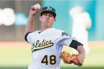  ?? Jason O. Watson / Getty Images ?? Oakland rookie Daniel Gossett fared much better in his second start with the big-league club, giving up two runs in 62⁄3 innings against the team with the best record in baseball.