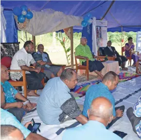  ?? Photo: Ronald Kumar ?? Prime Minister Voreqe Bainimaram­a and some Government MPs engage in a session with villagers in Tailevu on June 26, 2020.