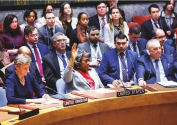  ?? Reuters ?? US Representa­tive to the United Nations Linda Thomas-Greenfield abstains during a vote on a Gaza resolution that demands an immediate ceasefire for the month of Ramadan.