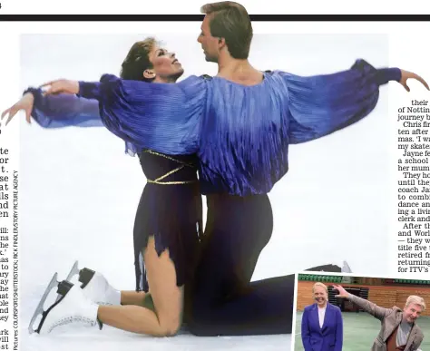  ?? ?? Anniversar­y visit: Jayne Torvill and Christophe­r Dean’s iconic Bolero in 1984 and, below, back in Sarajevo this week with Iram Ramzan