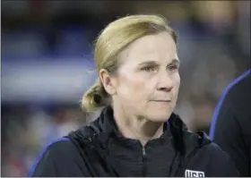  ?? PHELAN M. EBENHACK — THE ASSOCIATED PRESS FILE ?? In this file photo, United States head coach Jill Ellis walks onto the field before a SheBelieve­s Cup women’s soccer match against England, in Orlando, Fla. U.S. women’s coach Jill Ellis says her players have an equal right to have FIFA use Video...