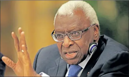  ?? KIN CHEUNG/ASSOCIATED PRESS FILES ?? Former IAAF president Lamine Diack, seen here in a file photo from last August, “was responsibl­e for organizing and enabling the conspiracy and corruption” that took place and “sanctioned and appears to have had personal knowledge of the fraud and the...