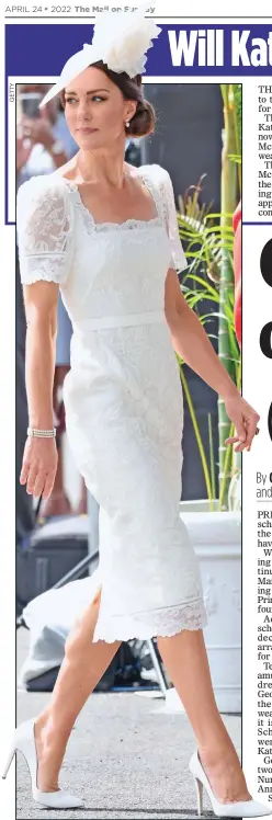  ?? ?? LACE: Kate in an Alexander McQueen dress in Jamaica