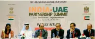  ?? — Photo by Shihab ?? Sripriya Kumaira, Jamal Saif Al Jarwan, Vipul, Consul General of India, Dubai and Northern Emirates; Navdeep Singh Suri, Dr Azad Moopen and Sudesh Aggarwal during the Press conference in Dubai on Tuesday.