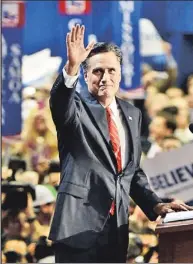  ??  ?? Making his case plainly, honestly — and effectivel­y: Mitt Romney accepting the GOP nomination last night.