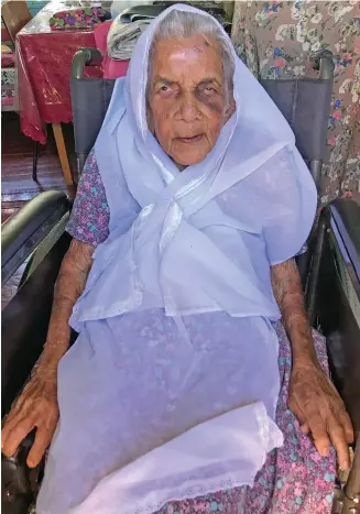  ?? Photo: Shratika Naidu ?? 100-year-old Ram Pyari at her home in Waiqele, Labasa on August 5, 2020.