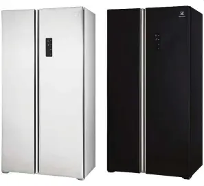  ??  ?? Electrolux’s new Nutrifresh ‘Side by Side Inverter Series’ comes in two options, the 540L in silver (left) and 630L glass door in black (right).