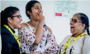  ??  ?? Gems Wellington Internatio­nal School topper Shruti Krishnamoo­rthy shares her joy with her family after the IGCSE exam results were announced.