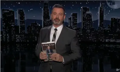  ?? Photograph: YouTube ?? Jimmy Kimmel on Mike Pence’s book: ‘Makes a great stocking stuffer. You can hang it on the mantle, just like Mike Pence almost was.’