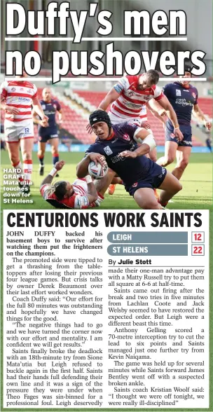  ??  ?? HARD GRAFT: Mata’utia touches down for St Helens