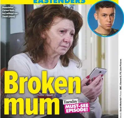  ??  ?? Devastated… Carmel feels lost without son Shakil (inset) Moment of truth… Nick’s left reeling by Leanne’s shock
announceme­nt