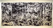  ?? DIRK PAUWELS, S.M.A.K. GHENT ?? Parapoliti­k. “El Guernica de Picasso en el estilo de Jackson Pollock”: las dimensione­s del famoso cuadro del 1°, expresados con el “dripping” típico del 2°.