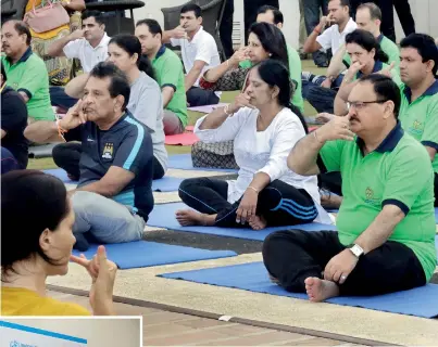  ??  ?? A yoga session for both mind and body: Indian Health Minister J.P. Nadda, Health Minister Dr. Rajitha Senaratne and others. Pic by M.A. Pushpa Kumara