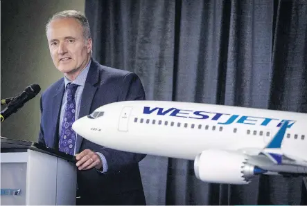  ?? JEFF MCINTOSH/THE CANADIAN PRESS/FILES ?? “We have got this fantastic opportunit­y to really turn Calgary into an absolute, genuine, internatio­nal transatlan­tic hub,” says WestJet president and CEO Ed Sims.