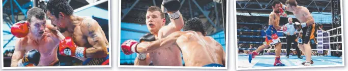  ?? UNCOMPROMI­SING: Jeff Horn and Manny Pacquiao slugged it out over 12 brutal rounds at Suncorp Stadium yesterday before the Australian was announced the winner. Pictures: AFP, AAP ??