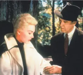  ?? Getty Images 1958 ?? Kim Novak and James Stewart appear in Alfred Hitchcock’s “Vertigo,” which was filmed at many San Francisco locations.