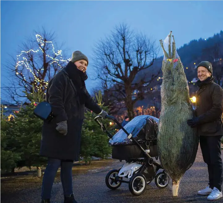 ??  ?? KJØPTE EDELGRAN: – Et ekte juletre er en viktig del av julestemni­ngen, mener Andrea Barstad og Morten Valvatne Meyer.