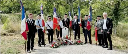  ?? ?? Les porte-drapeaux réunis devant la stèle du Commandant Voisin avec Henri Bégué