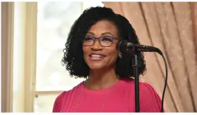  ?? Pine Bluff Country Club. (Pine Bluff Commercial/I.C. Murrell) ?? KLRT (Fox 16) news anchor Donna Terrell emcees the Pretty in Pink luncheon Tuesday, Oct. 10, 2023, at the