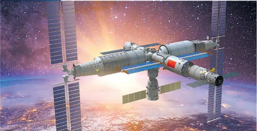  ?? CAST (CHINA ACADEMY OF SPACE TECHNOLOGY) ?? Representa­ción artística de la nueva Estación Espacial modular de China ya terminada.