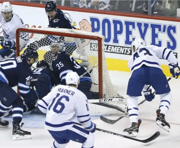  ?? JOHN WOODS/THE CANADIAN PRESS ?? Nazem Kadri opened the floodgates for the Maple Leafs on a late first-period power play Wednesday. The Leafs were up 3-0 within three minutes of Kadri’s goal, the season’s first.