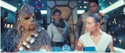  ?? LUCASFILM ?? Joonas Suotamo, from left, as Chewbacca, Oscar Isaac as Poe Dameron, Daisy Ridley as Rey and John Boyega as Finn in a scene from “Star Wars: The Rise of Skywalker.”