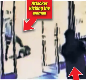  ??  ?? Man in building watching Attacker kicking the woman