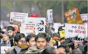 ?? AMAL KS ?? Protesters marching to Jantar Mantar in Delhi on Tuesday.
