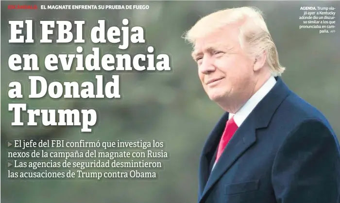  ?? Afp ?? AGENDA. Trump viajó ayer a Kentucky adonde dio un discurso similar a los que pronunciab­a en campaña.