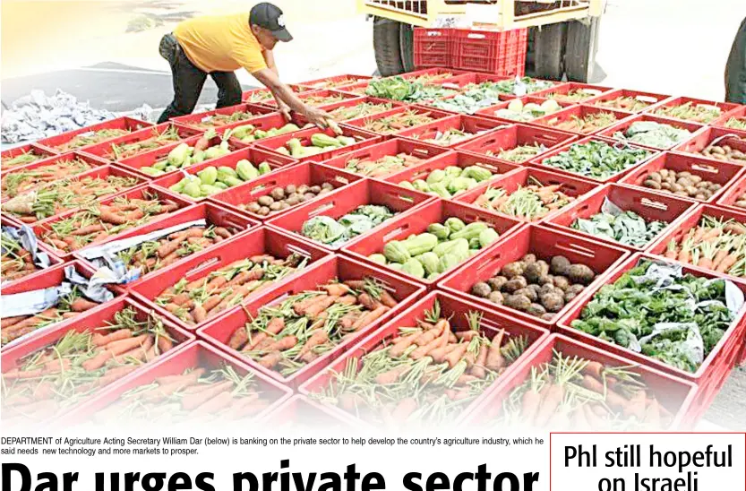  ??  ?? DEPARTMENT of Agricultur­e Acting Secretary William Dar (below) is banking on the private sector to help develop the country’s agricultur­e industry, which he said needs new technology and more markets to prosper.