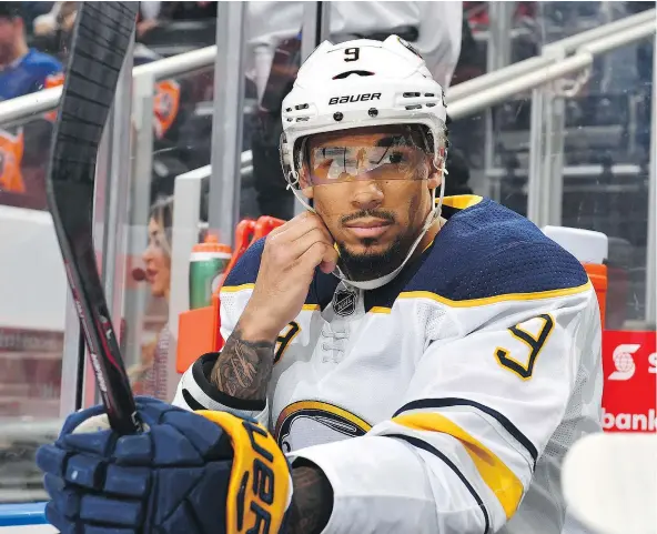  ?? — GETTY IMAGES FILES ?? Buffalo Sabres winger and East Vancouver native Evander Kane is on pace to record his best single-season points total and will almost certainly be a free agent this summer sought-after by teams much closer to Stanley Cup contention than the Canucks.