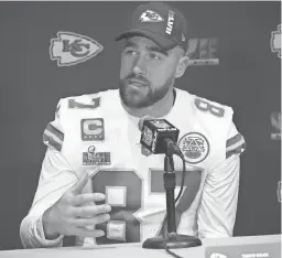  ?? ?? Chiefs tight end Travis Kelce answers questions from the media during team availabili­ty in Scottsdale on Wednesday.